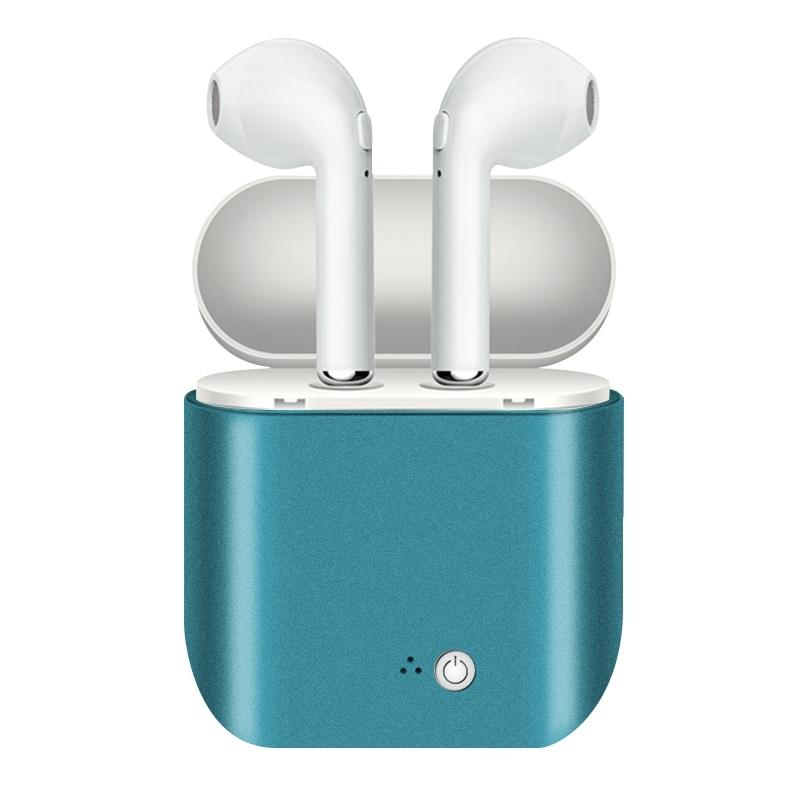 Metallic Wireless Earbuds & Charging Case Set Blue In-Ear Headphones - Tophatter Daily Deals